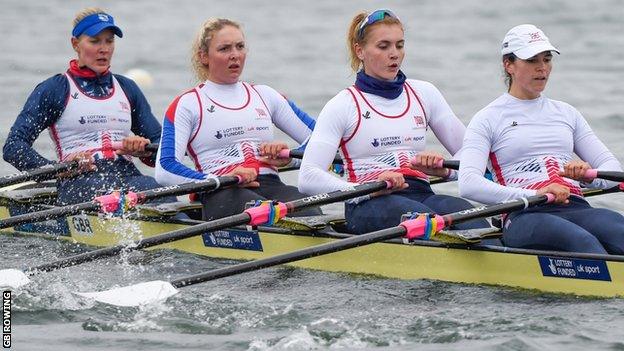 Holly Nixon (second from right) with British team-mates Tina Stiller, Jess Leyden and Rosamund Bradbury