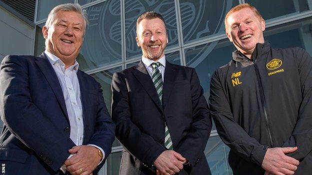 Hammond, centre, will work alongside chief executive Peter Lawwell and manager Neil Lennon at Celtic