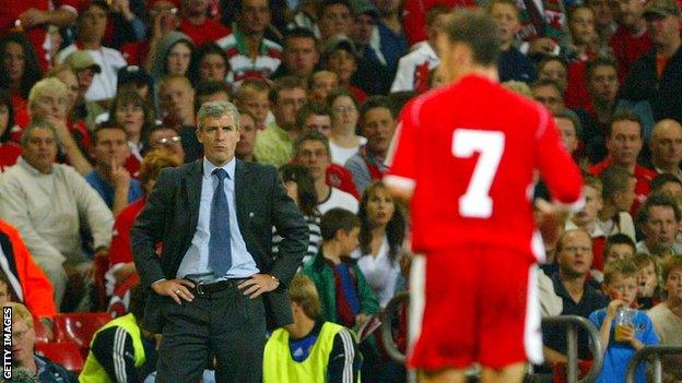 Mark Hughes on the touchline as Wales manager