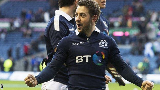 Greig Laidlaw celebrates Scotland's victory over Ireland