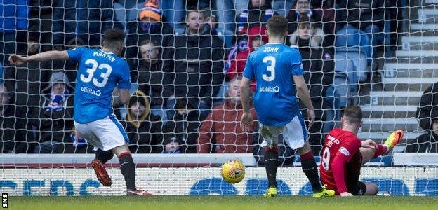 Kilmarnock striker Kris Boyd scores against Rangers