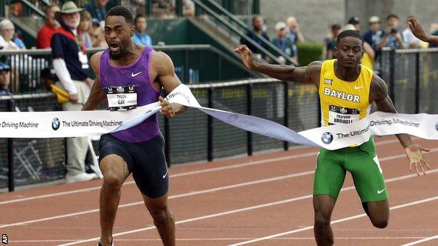 Tyson Gay edges out Trayvon Bromell