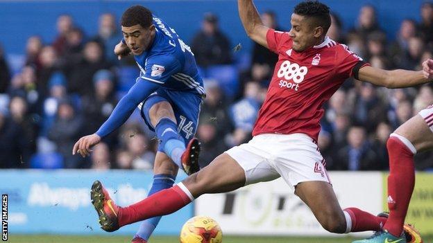 Birmingham City striker Che Adams came closest to putting Blues ahead before the break against Forest