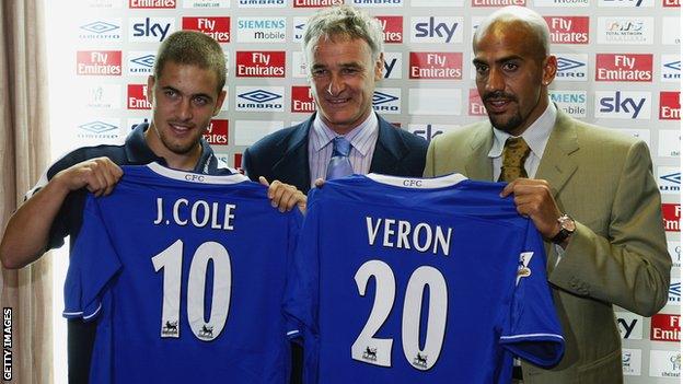 Joe Cole, Claudio Ranieri and Juan Sebastian Veron