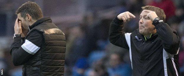 Jim McIntyre and assistant Billy Dodds suffer on the Ross County touchline