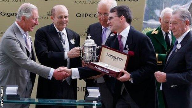 Prince Charles with Michael Tabor, John Magnier, Aidan O'Brien and Derrick Smith