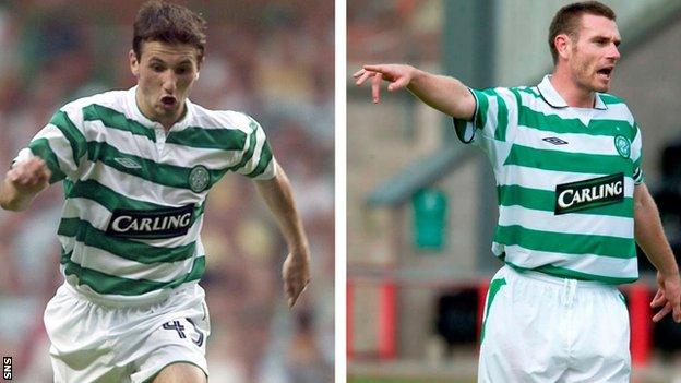 Celtic midfielder Liam Miller and Celtic defender Stephen McManus