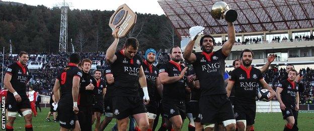 Georgia celebrate winning the European Nations Cup