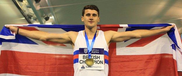 Guy Learmonth celebrates being crowned British indoor champion in February 2017