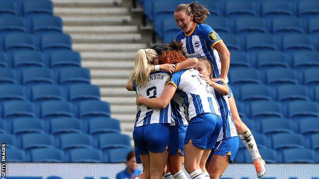 Brighton celebrate Lee Geum-min's opening goal