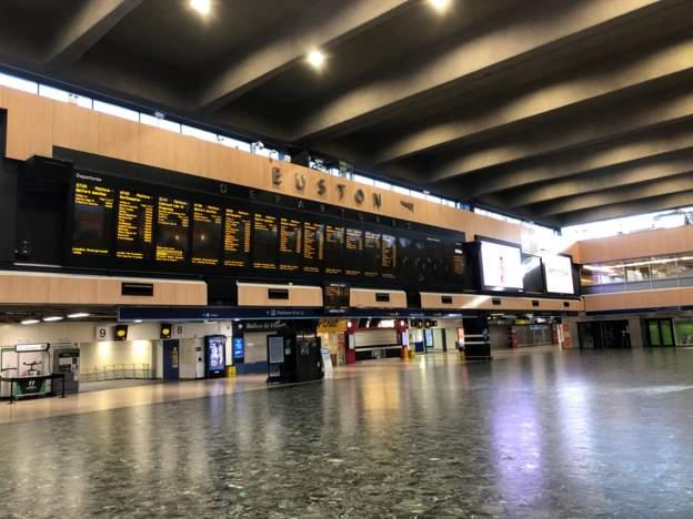 An empty Euston station in London.