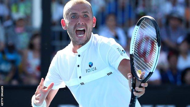 Dan Evans celebrates his win over Tatsuma Ito