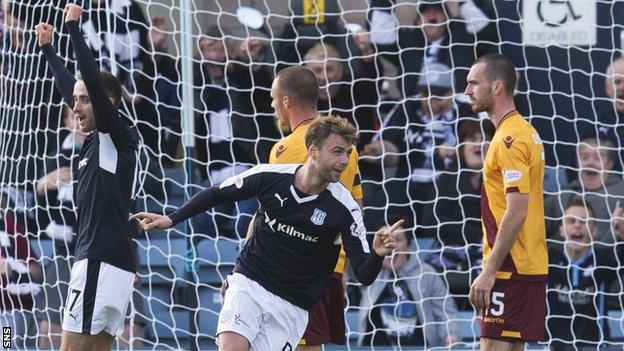 Dundee's Rory Loy wheels away after scoring