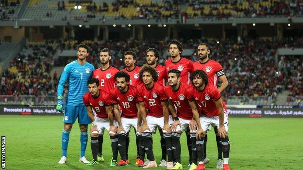 Egypt ahead of a match at the Borg Al Arab stadium