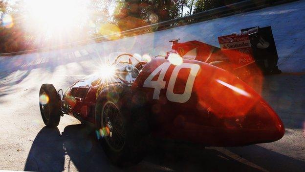 Ferraris from 2015 and 1951 on the old Monza banking