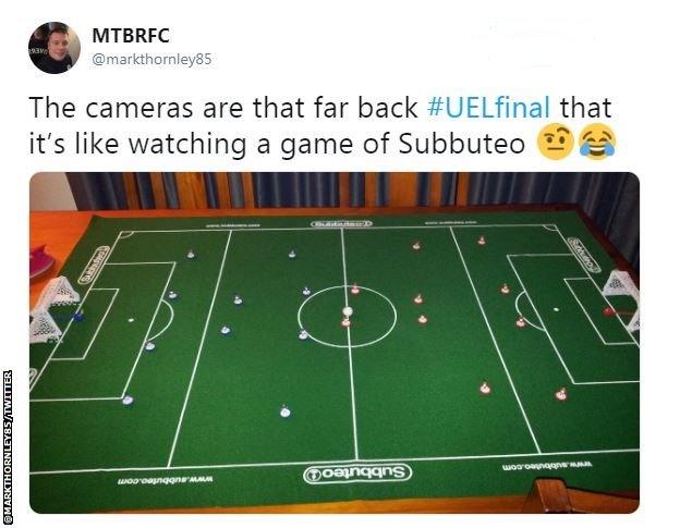 Viewers weren't impressed with the camera angle during the Europa League final, comparing it to Subbuteo