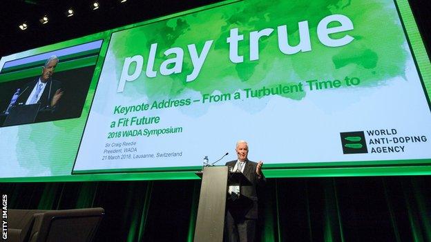 Sir Craig Reedie addresses a Wada conference