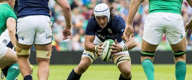 Scotland back-row forward Blair Cowan playing against Ireland