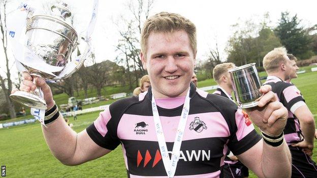 Ayr's Pete McCallum celebrates winning the BT Premiership