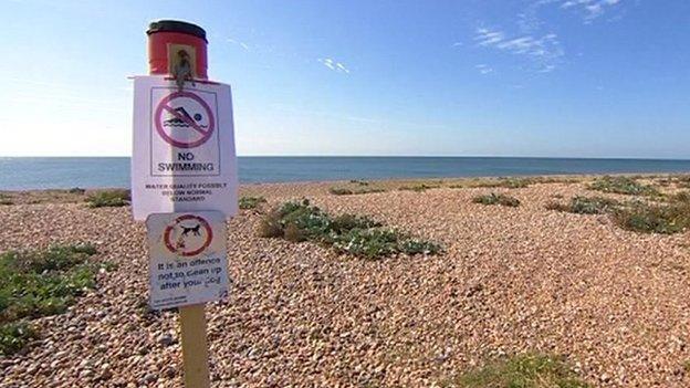 Warning signs at Shoreham beach