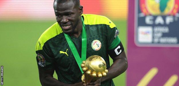 Kalidou Koulibaly with the Africa Cup of Nations trophy