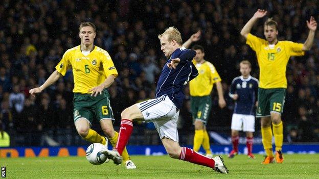 Steven Naismith scores against Lithuania in 2011