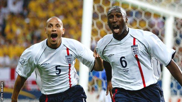 Sol Campbell celebrates an England goal