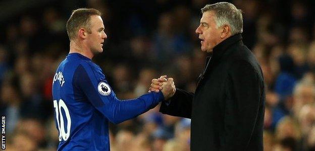 Everton striker Wayne Rooney and manager Sam Allardyce