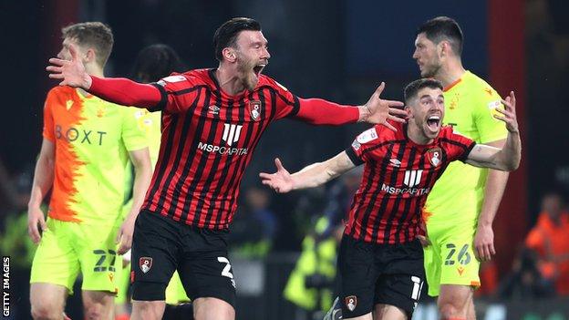 Kieffer Moore celebrates for Bournemouth