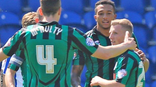 Rochdale celebrate first goal at Colchester