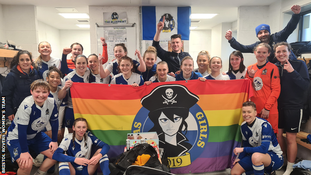 Bristol Rovers women's team celebrate their promotion