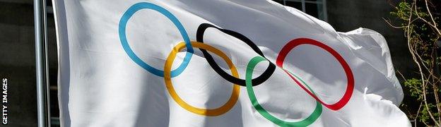 Flag with Olympic rings