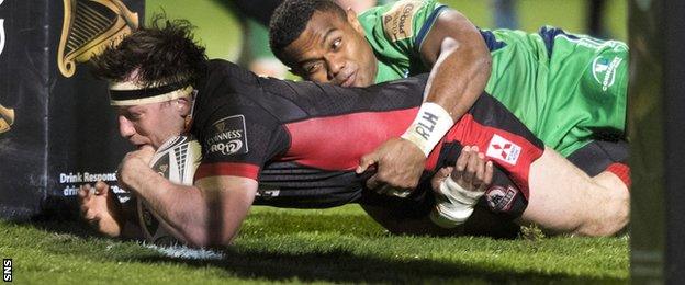 Hamish Watson dives over to score Edinburgh's second try