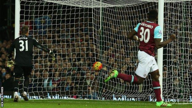 Michail Antonio heads in for West Ham against Aston Villa