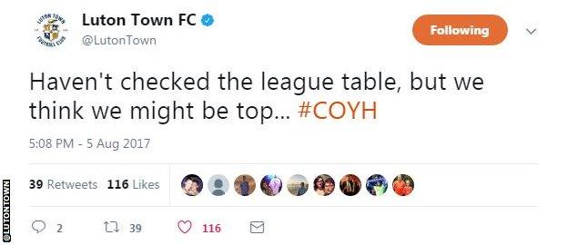 Luton Town tweet