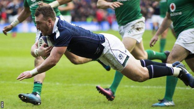 Stuart Hogg scores his second try for Scotland