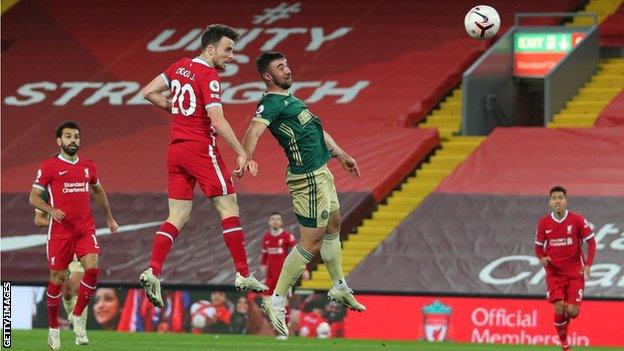 Diogo Jota heads Liverpool ahead against Sheffield United