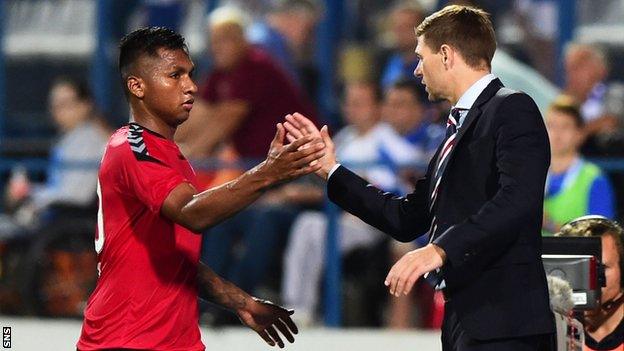 Rangers striker Alfredo Morelos and manager Steven Gerrard