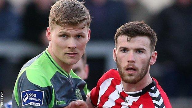 Bohemian's Derek Pendergast in action against Patrick McClean of Derry City