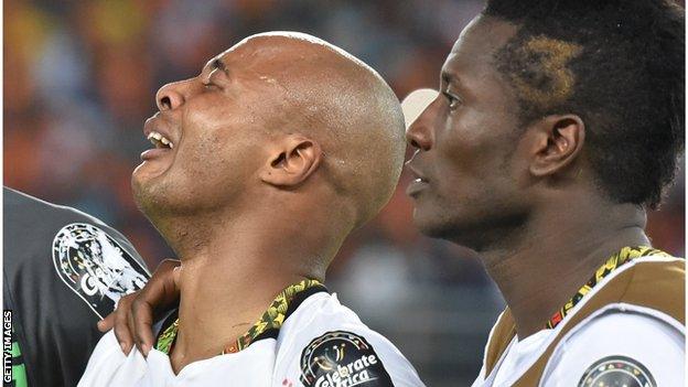 Ghana's Andre Ayew and Asamoah Gyan