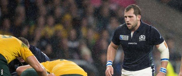 Fraser Brown in action against Australia at the Rugby World Cup