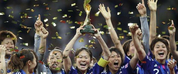 Japan celebrate winning the World Cup in 2011