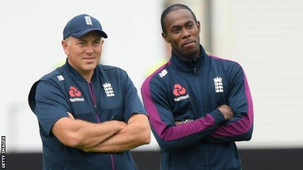 Chris Silverwood and England pace bowler Jofra Archer