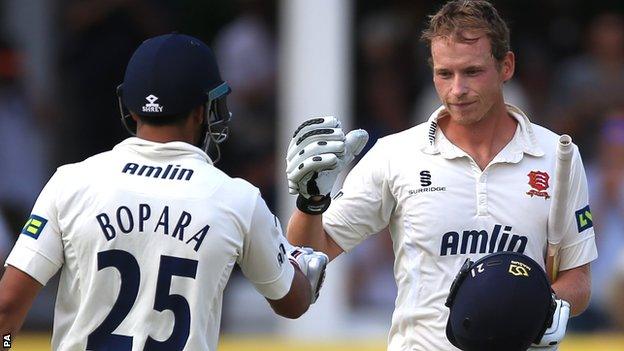 Ravi Bopara (left) congratulates Tom Westley on reaching his century