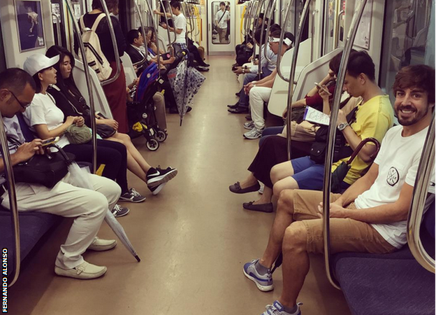 Fernando Alonso on the Tokyo Metro