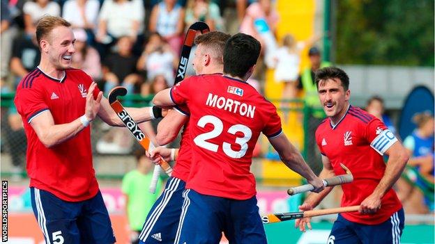 GB players celebrate Sam Ward's goal