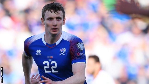 Jon Dadi Bodvarsson in action for Iceland