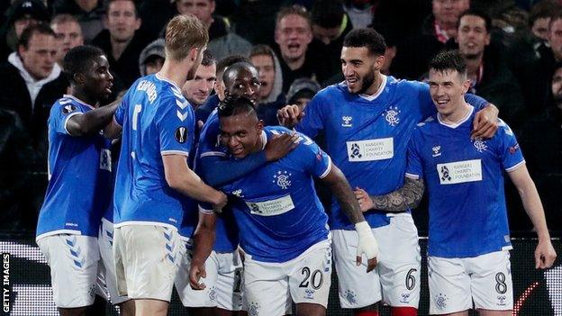 Alfredo Morelos celebrates