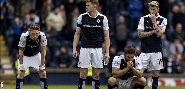 Raith Rovers' Declan McManus, Jason Thomson, Craig Barr and Iain Davidson after losing the penalty shoot out