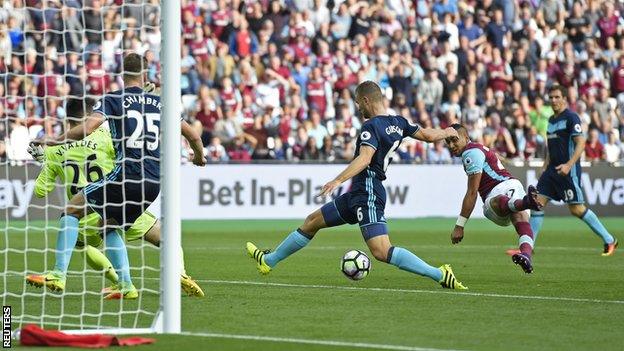 Dimitri Payet scores for West Ham against Middlesbrough